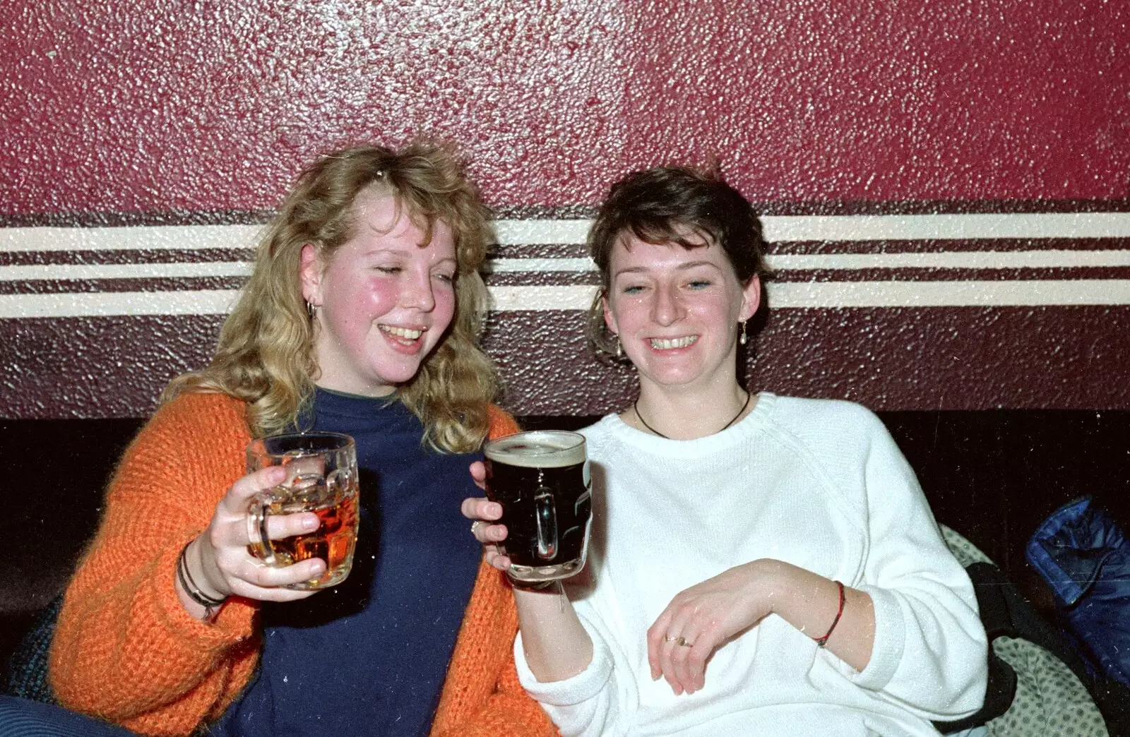 Girls drinking pints, from Uni: A Party in Snobs Nightclub, Mayflower Street, Plymouth - 18th October 1986