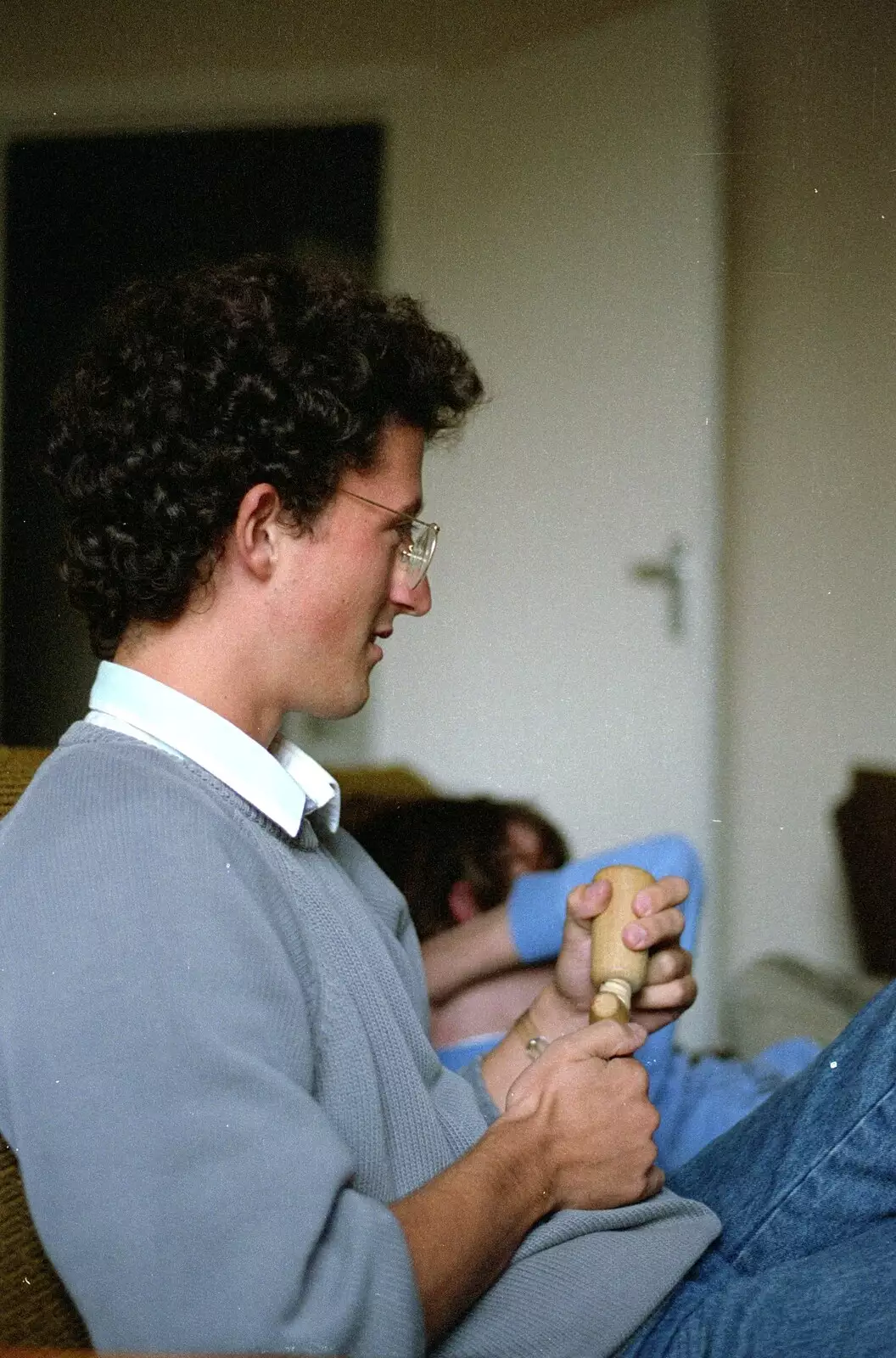 Christos with a wooden corkscrew, from Uni: A Plymouth Hoe Kickabout, Plymouth, Devon - 20th October 1986