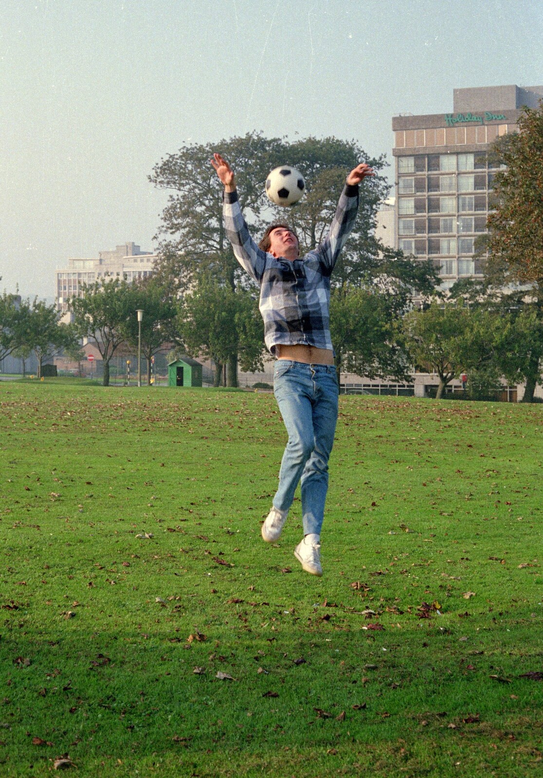 Riki heads the ball from Uni: A Plymouth Hoe Kickabout, Plymouth, Devon - 20th October 1986