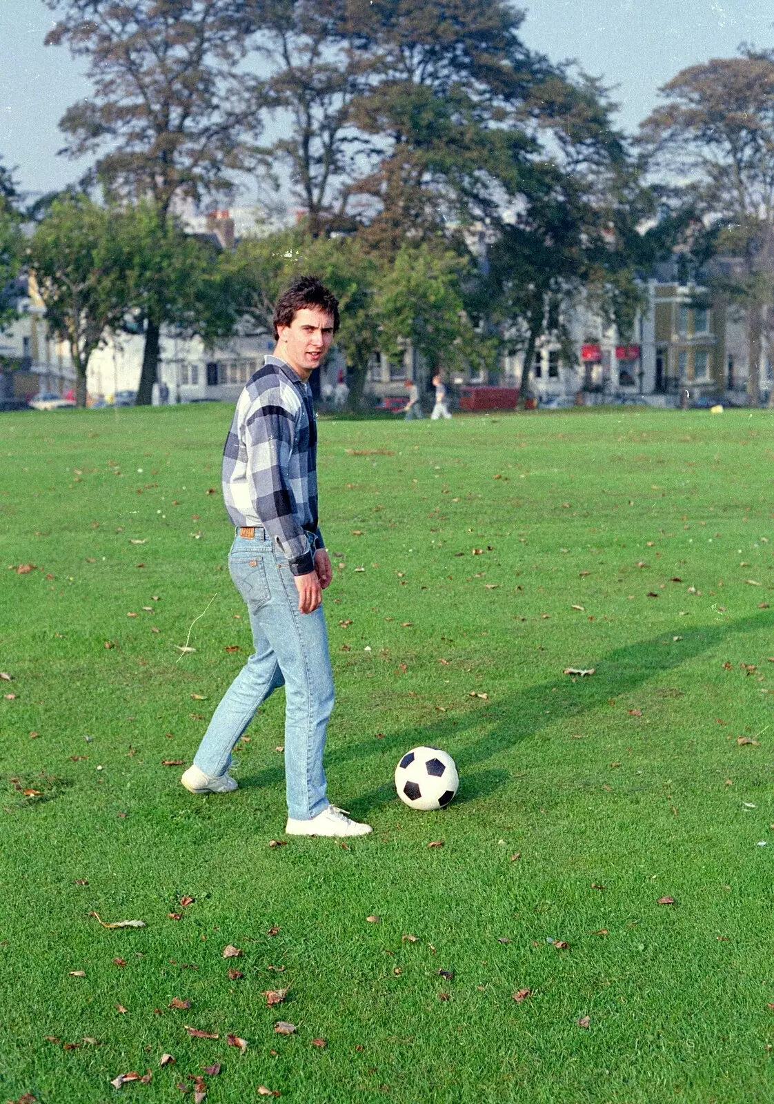 Riki prepares to kick the ball, from Uni: A Plymouth Hoe Kickabout, Plymouth, Devon - 20th October 1986