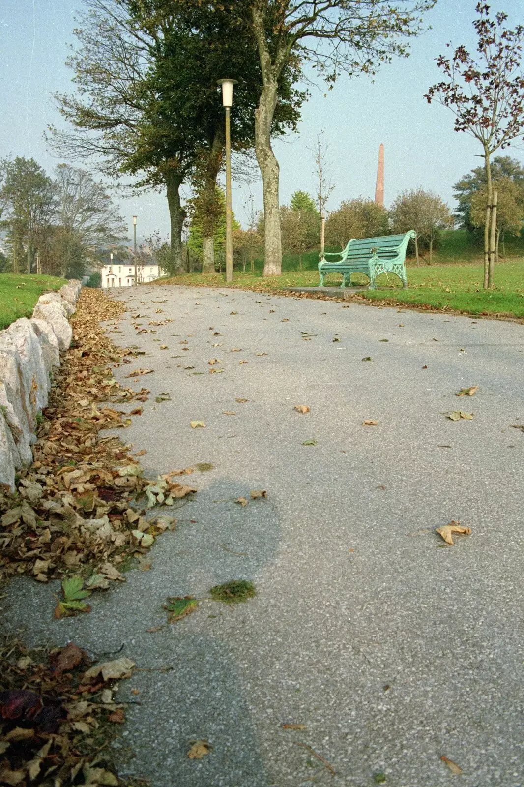 Leaves blow about on a path, from Uni: A Plymouth Hoe Kickabout, Plymouth, Devon - 20th October 1986