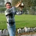 Riki prepares to lob a pile of leaves at Nosher, Uni: A Plymouth Hoe Kickabout, Plymouth, Devon - 20th October 1986