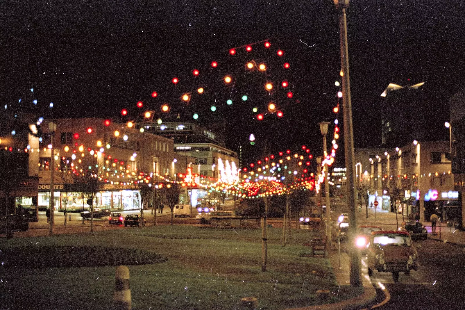 Christmas lights in Plymouth, on Armada Way, from A Bit of Bracken Way Pre-Christmas, Walkford, Dorset - 24th December 1986