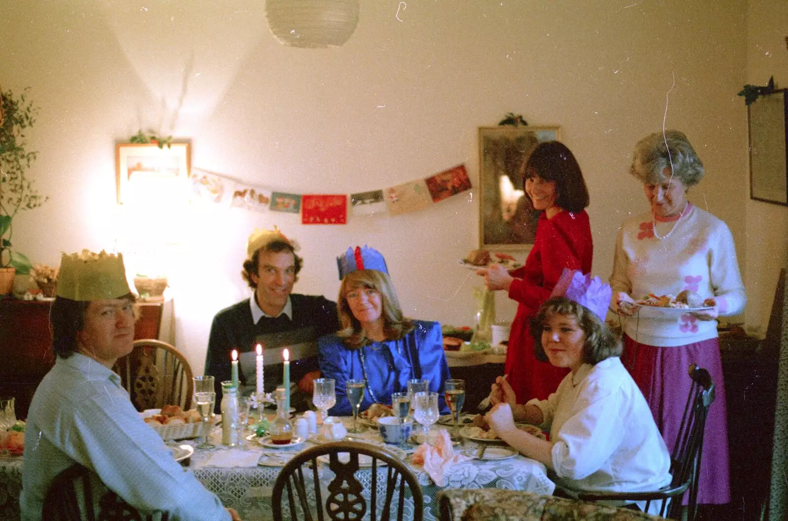 Neil, Mike, Mother, Caroline, Sis and Grandmother, from Christmas with Neil and Caroline, Burton, Dorset - 25th December 1986