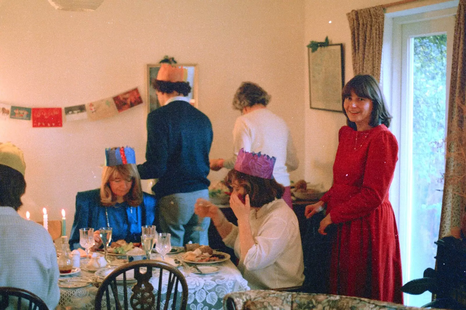 Caroline looks over, from Christmas with Neil and Caroline, Burton, Dorset - 25th December 1986