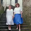 Michelle and Ruth stroll down the steps, Uni: The Satique Project, Salcombe and Plymouth - 15th January 1987