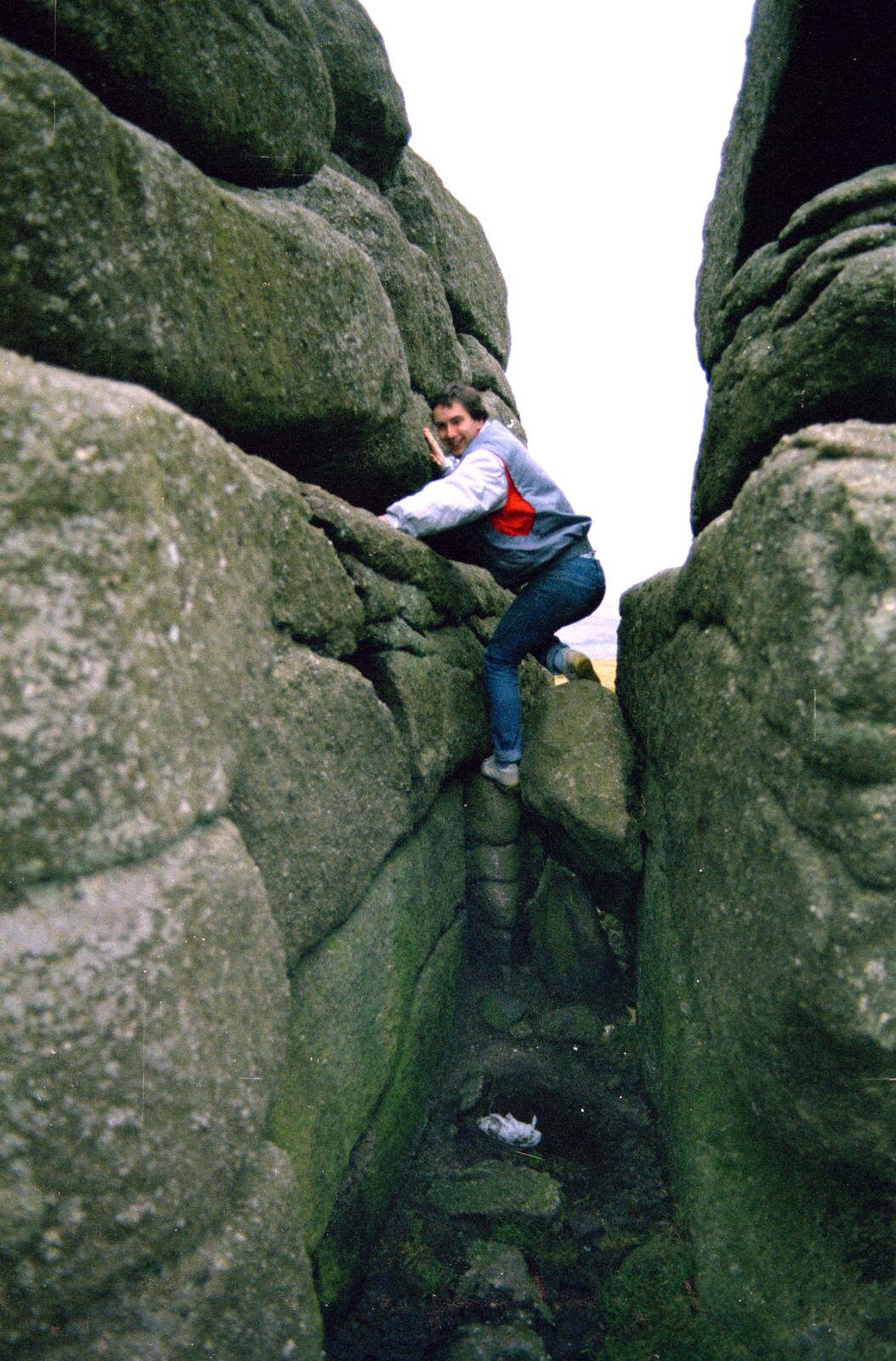 Riki climbs some rocks from Uni: A Trip to Venford Resevoir, Dartmoor, Devon - 18th January 1987