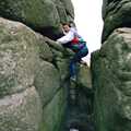 Riki climbs some rocks, Uni: A Trip to Venford Resevoir, Dartmoor, Devon - 18th January 1987