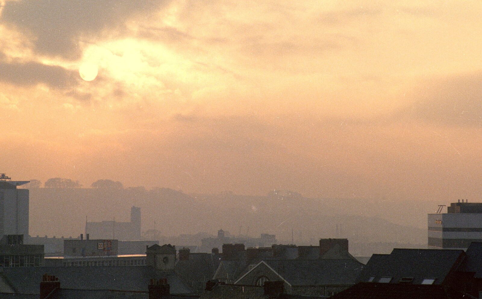 A misty view over downtown Plymouth from Uni: A Trip to Venford Resevoir, Dartmoor, Devon - 18th January 1987
