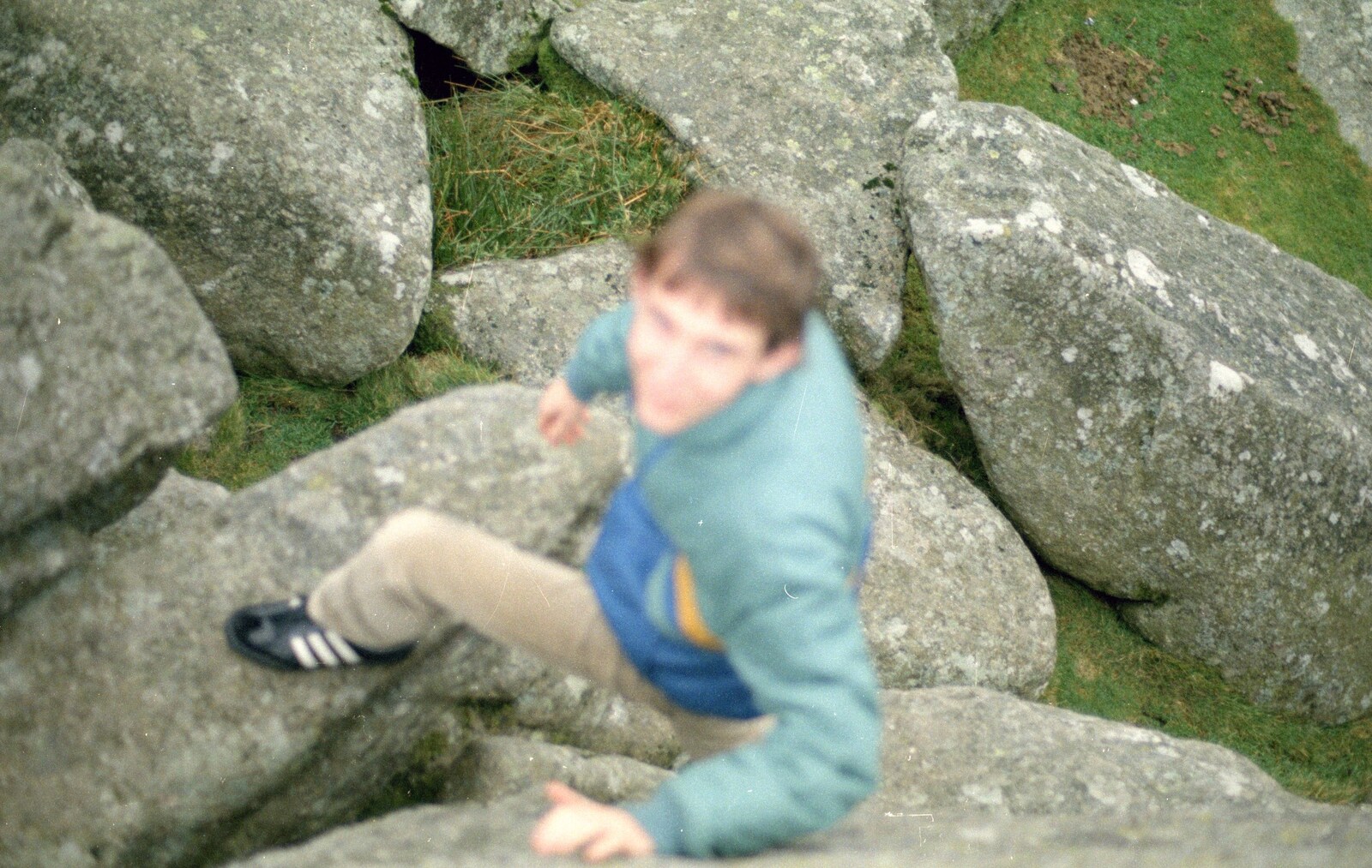 A blurry Dave on the rocks from Uni: A Trip to Venford Resevoir, Dartmoor, Devon - 18th January 1987