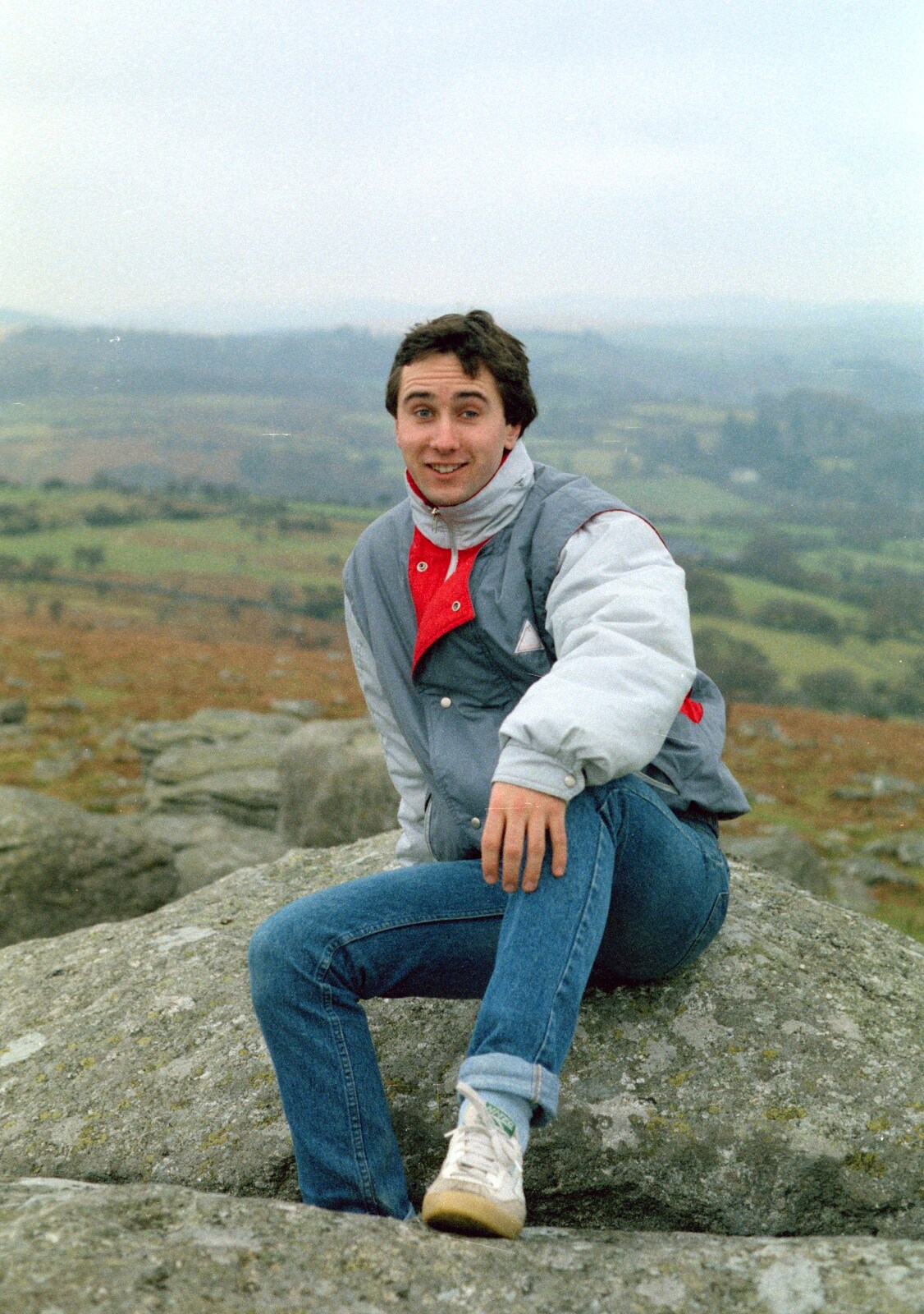 Riki sits on a rock from Uni: A Trip to Venford Resevoir, Dartmoor, Devon - 18th January 1987