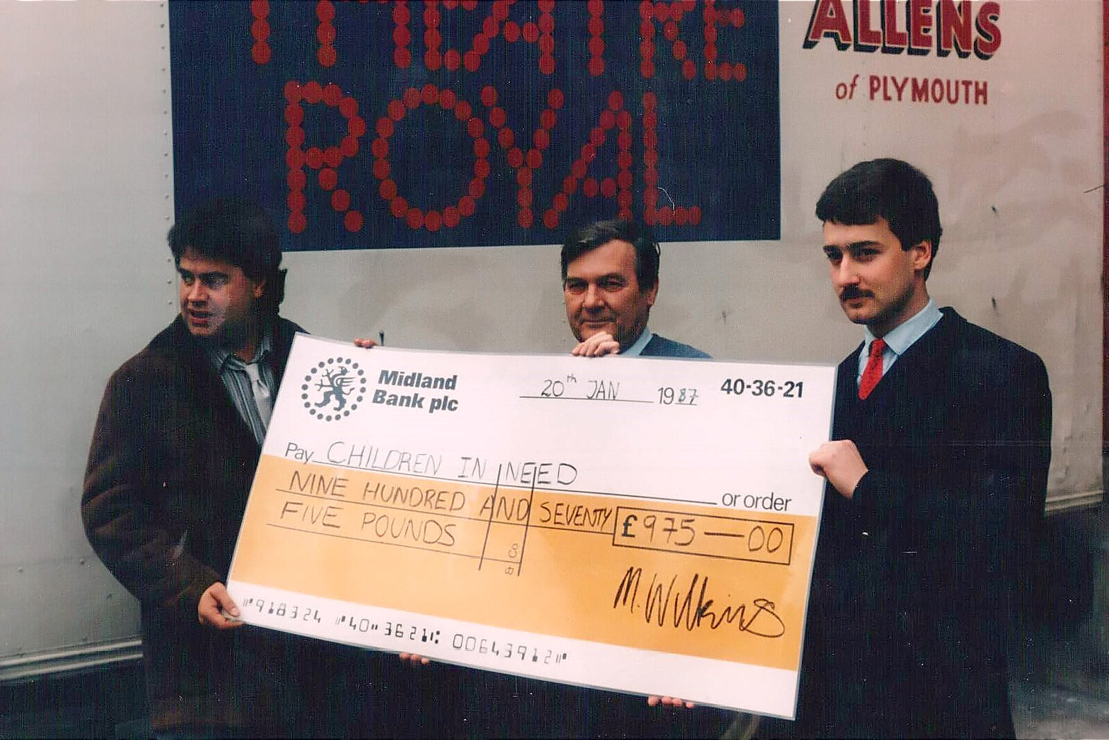 Paul Henry accepts a cheque from Mark and Roy from Uni: The Pirate RAG Hit Squad, Plymouth Polytechnic, Devon - 8th February 1987