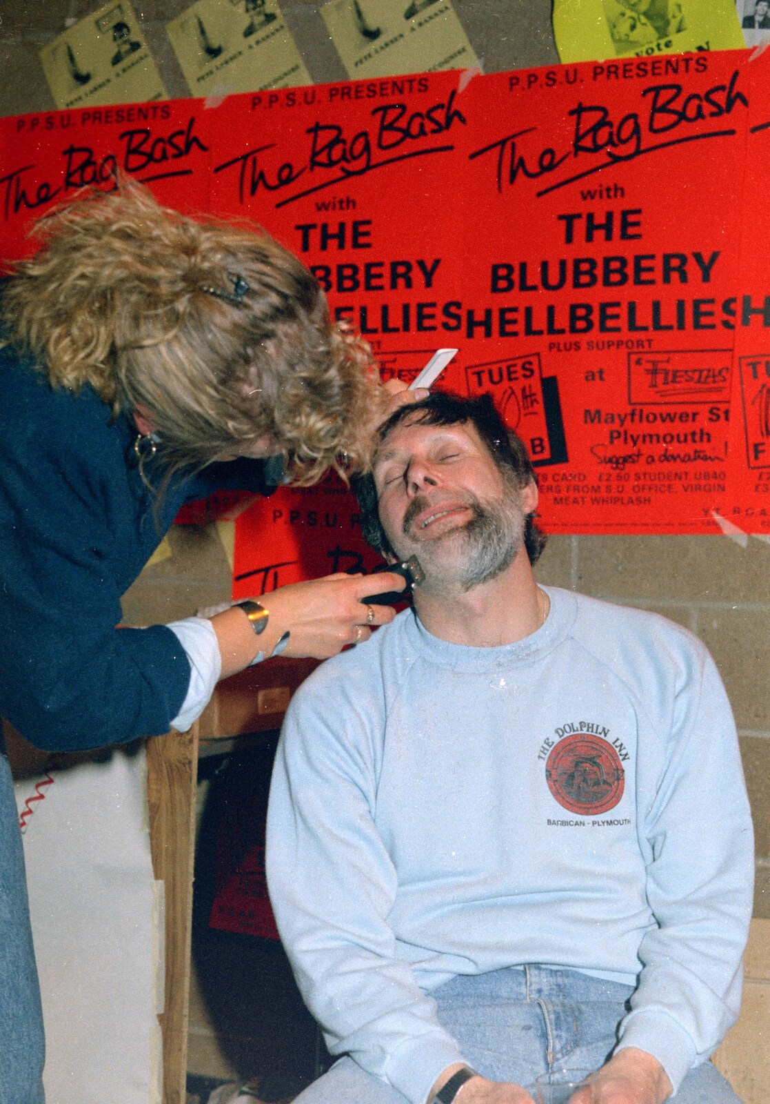 Brian gets his beard shaved off from Uni: Pirate RAG Bash, Games Nights and Brian's Beard, PPSU, Plymouth - 10th February 1987
