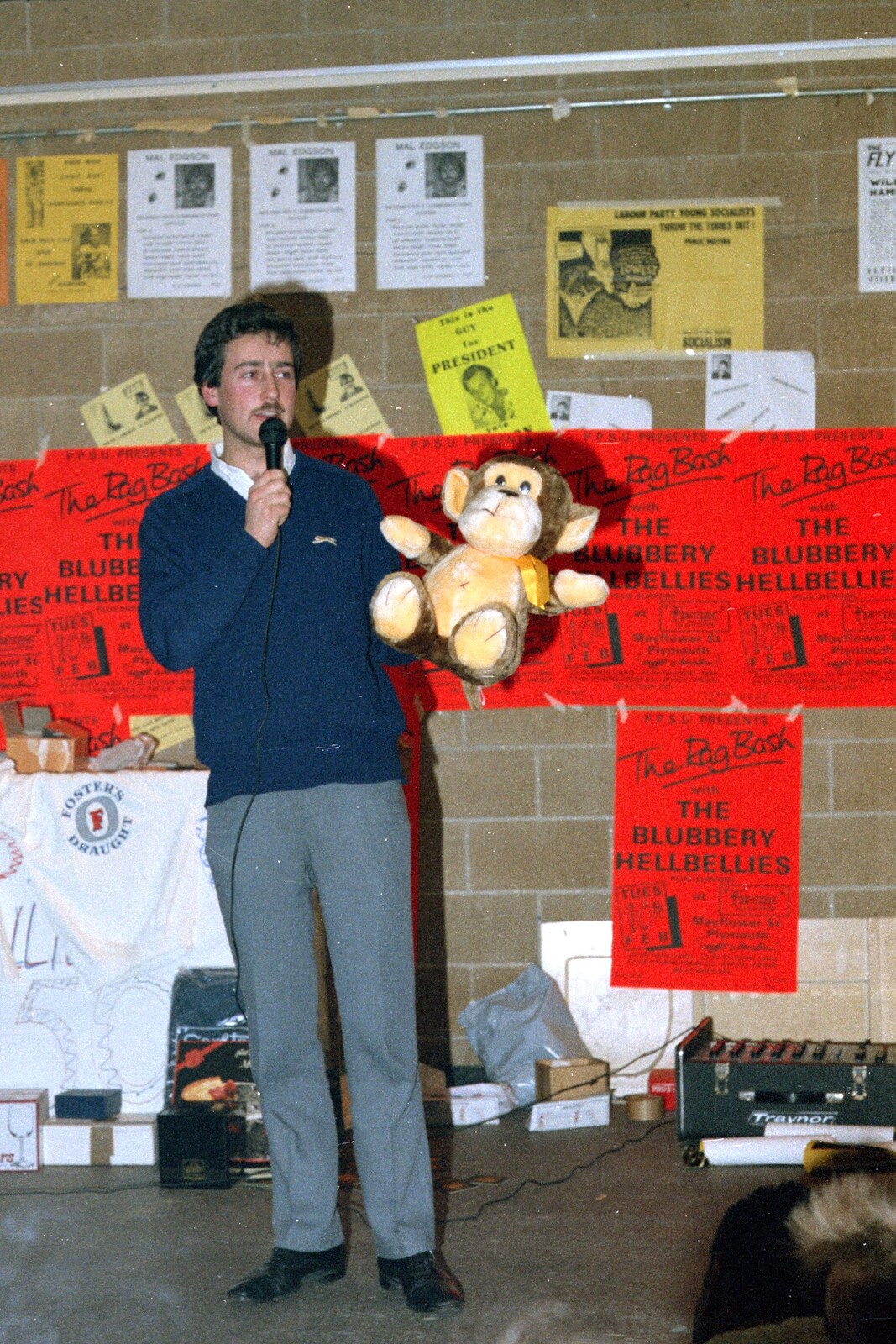 Mark Wilkins with another stuffed toy from Uni: Pirate RAG Bash, Games Nights and Brian's Beard, PPSU, Plymouth - 10th February 1987