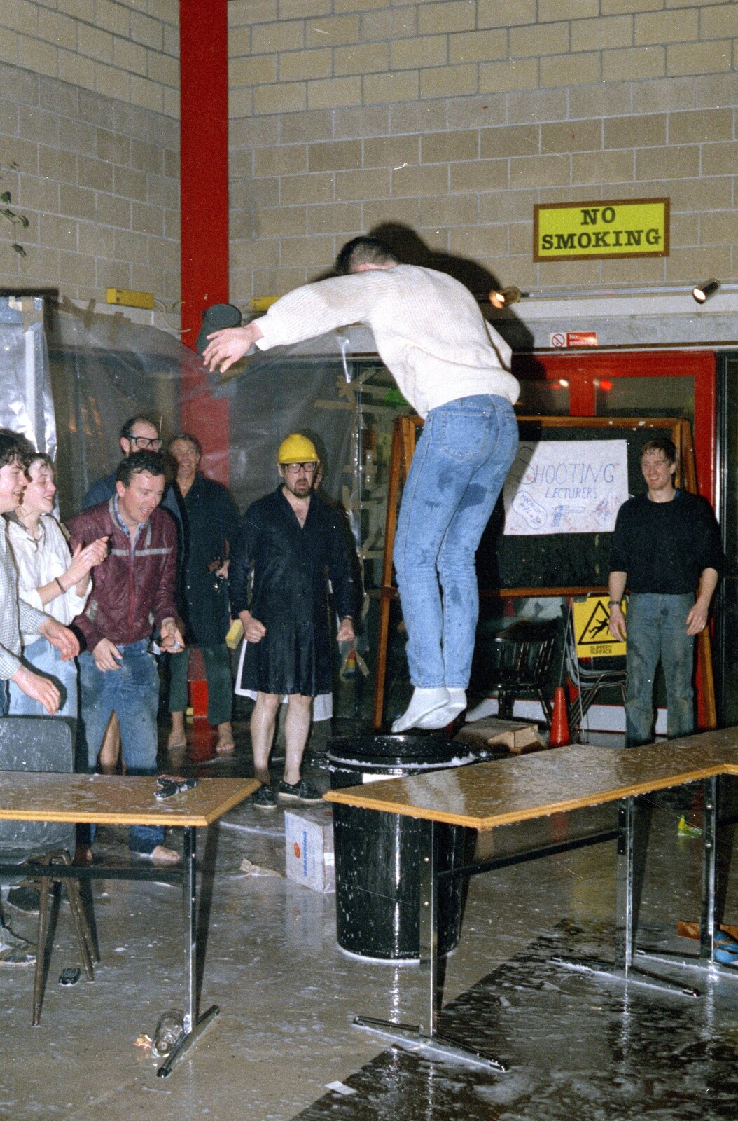 Somebody jumps into the bin from Uni: Pirate RAG Bash, Games Nights and Brian's Beard, PPSU, Plymouth - 10th February 1987