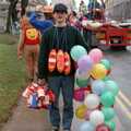 A dude with a load of balloons, on Portland Place, Uni: The PPSU Pirate RAG Parade, Plymouth, Devon - 14th February 1987