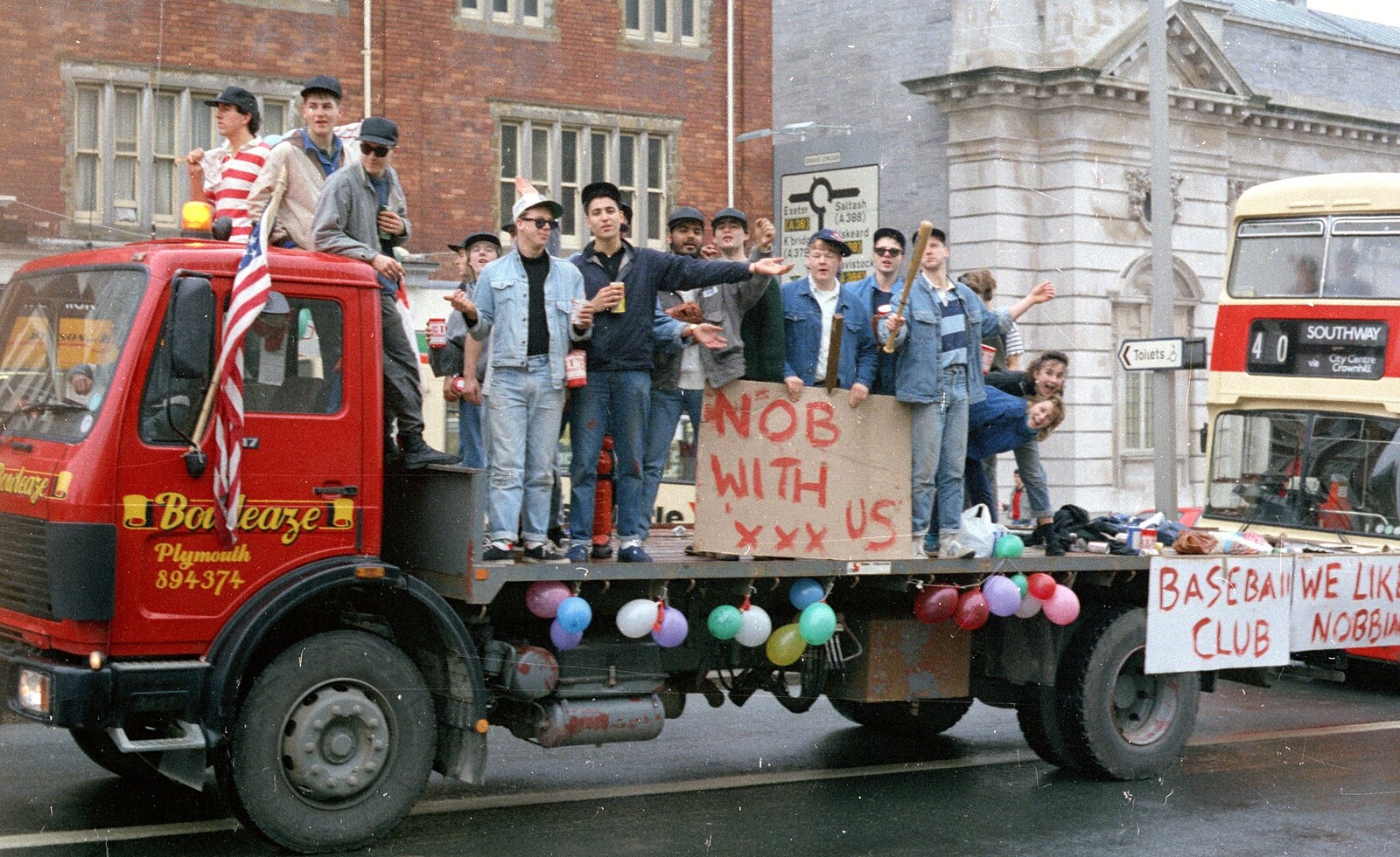 The baseball club say 'Nob with us' from Uni: The PPSU Pirate RAG Parade, Plymouth, Devon - 14th February 1987