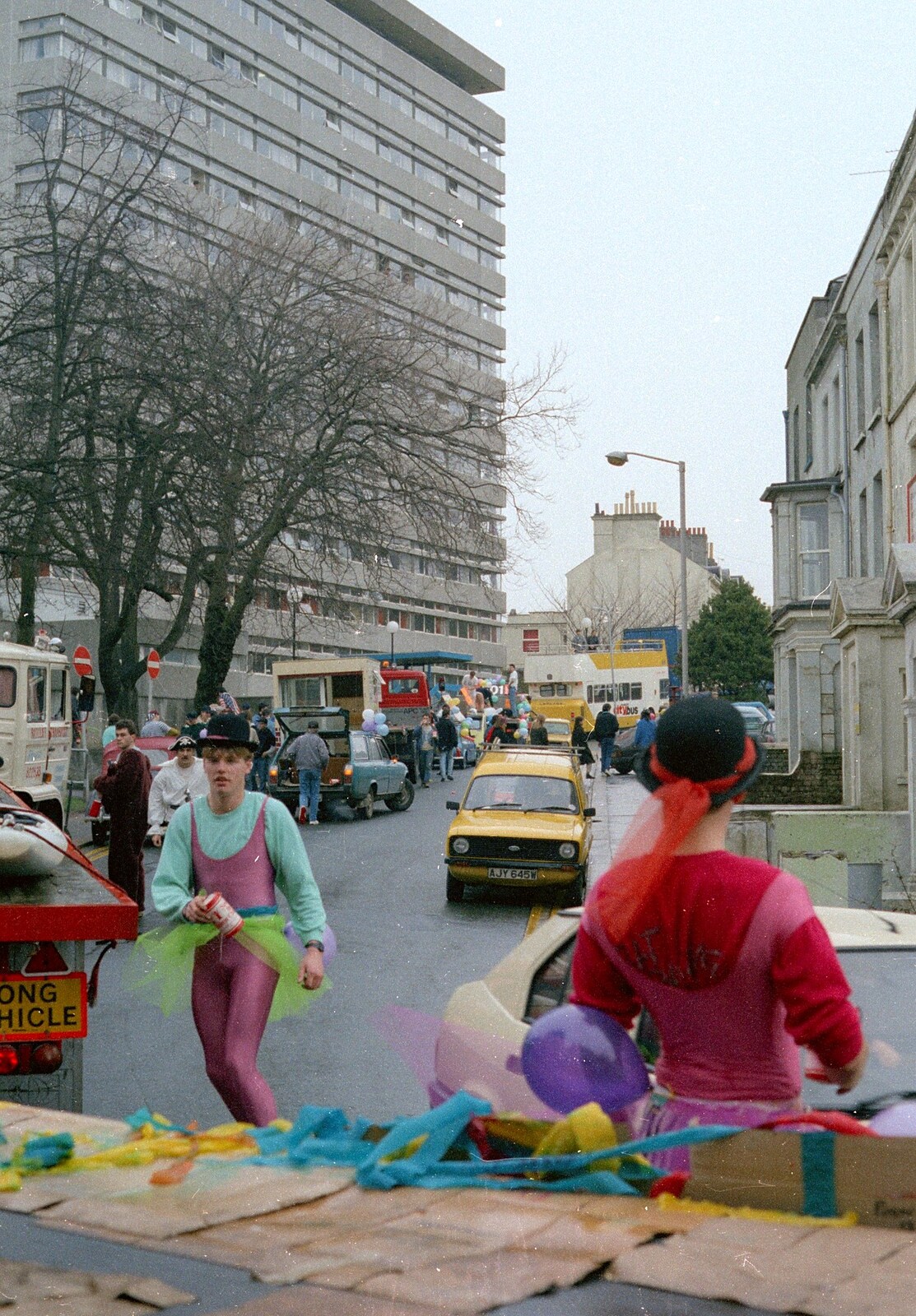 Portland Place and the Maritime halls of residence from Uni: The PPSU Pirate RAG Parade, Plymouth, Devon - 14th February 1987