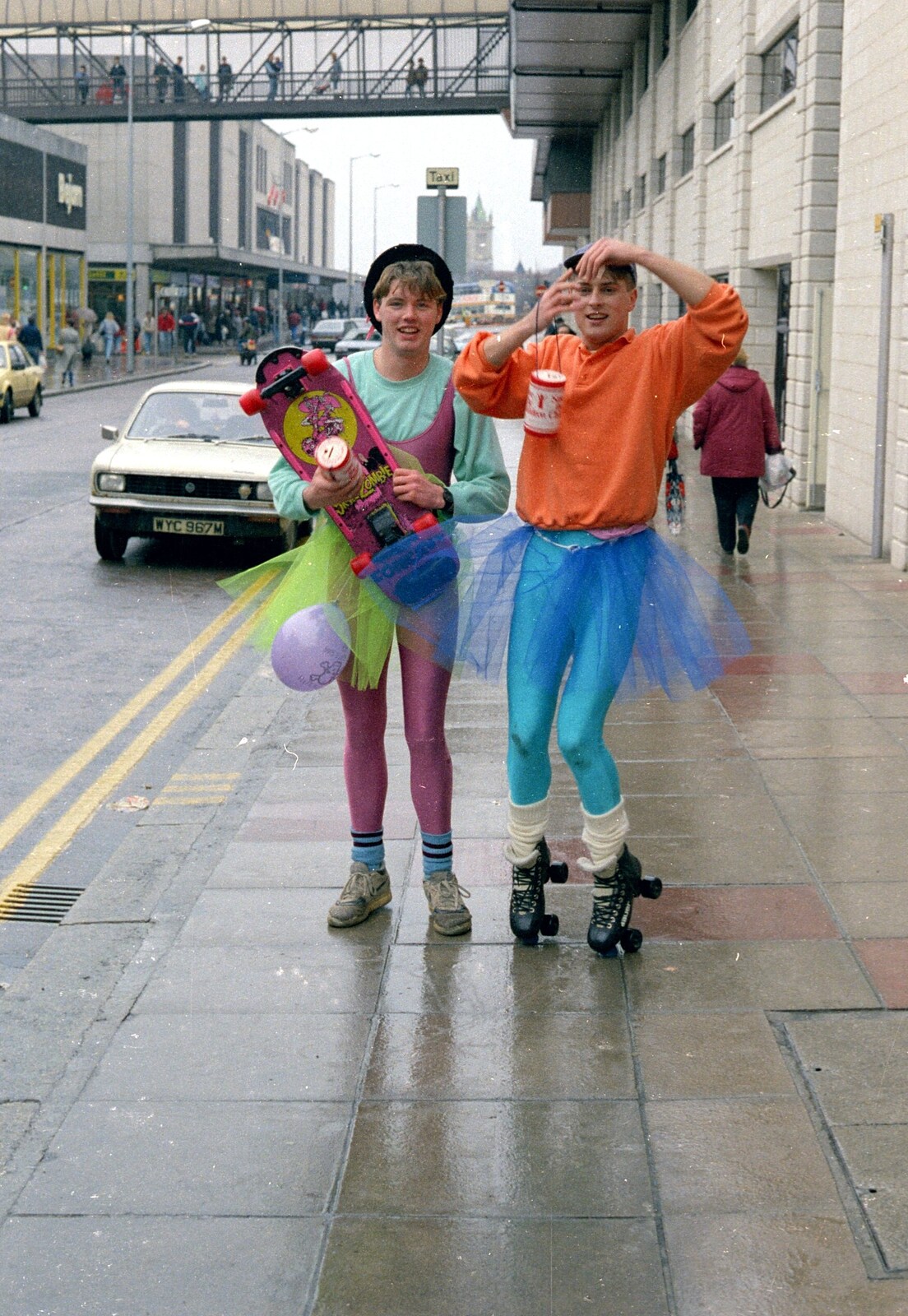 A couple of tutus on Mayflower Street from Uni: The PPSU Pirate RAG Parade, Plymouth, Devon - 14th February 1987
