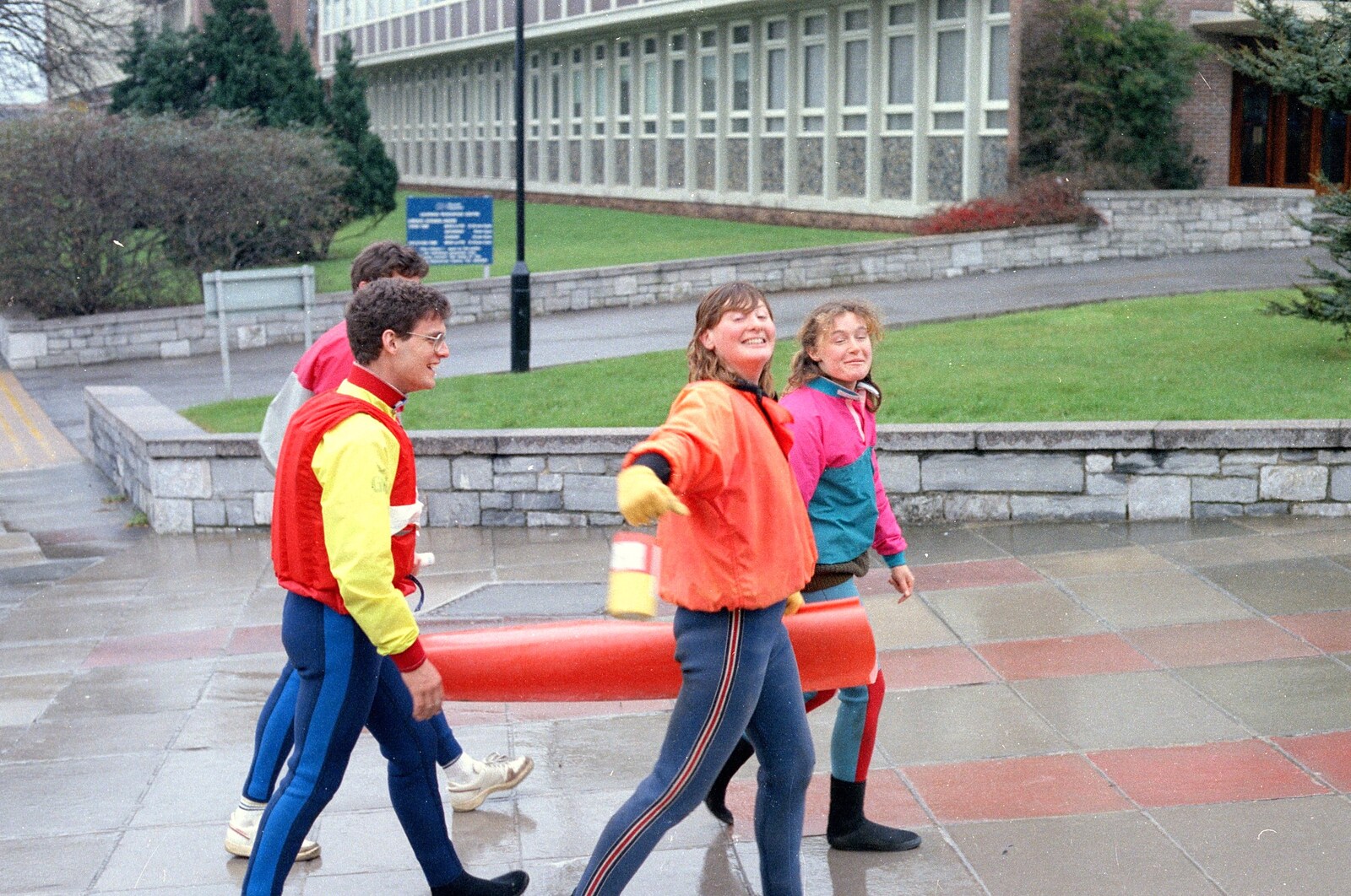 The canoe club walk past the link building from Uni: The PPSU Pirate RAG Parade, Plymouth, Devon - 14th February 1987