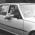 Riki in his car, Uni: The Second Year in Black and White, Plymouth Polytehnic, Devon - 8th March 1987