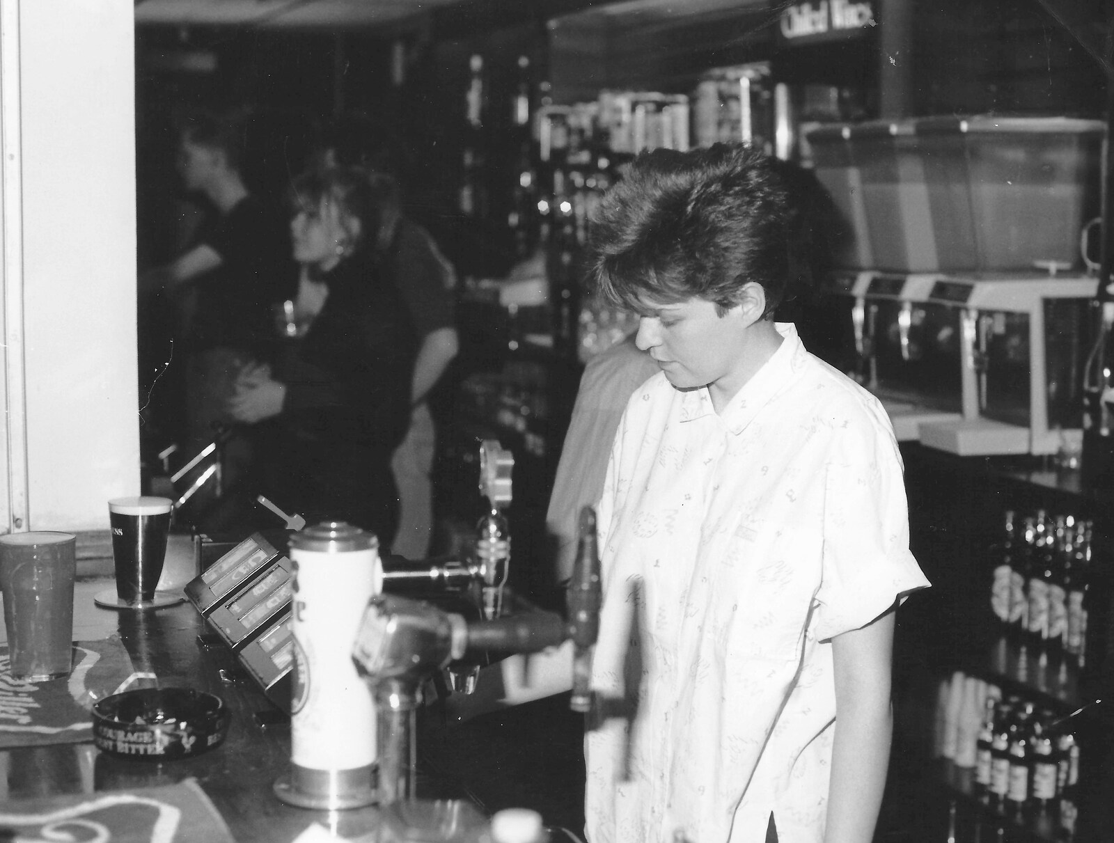 Cath from Trowbridge, behind the SU bar from Uni: The Second Year in Black and White, Plymouth Polytehnic, Devon - 8th March 1987