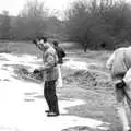 Chris, Feature and Rik on the ice at Venford, Uni: The Second Year in Black and White, Plymouth Polytehnic, Devon - 8th March 1987