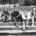 Dave, Chris, Riki and John outside Buckfast Abbey, Uni: The Second Year in Black and White, Plymouth Polytehnic, Devon - 8th March 1987
