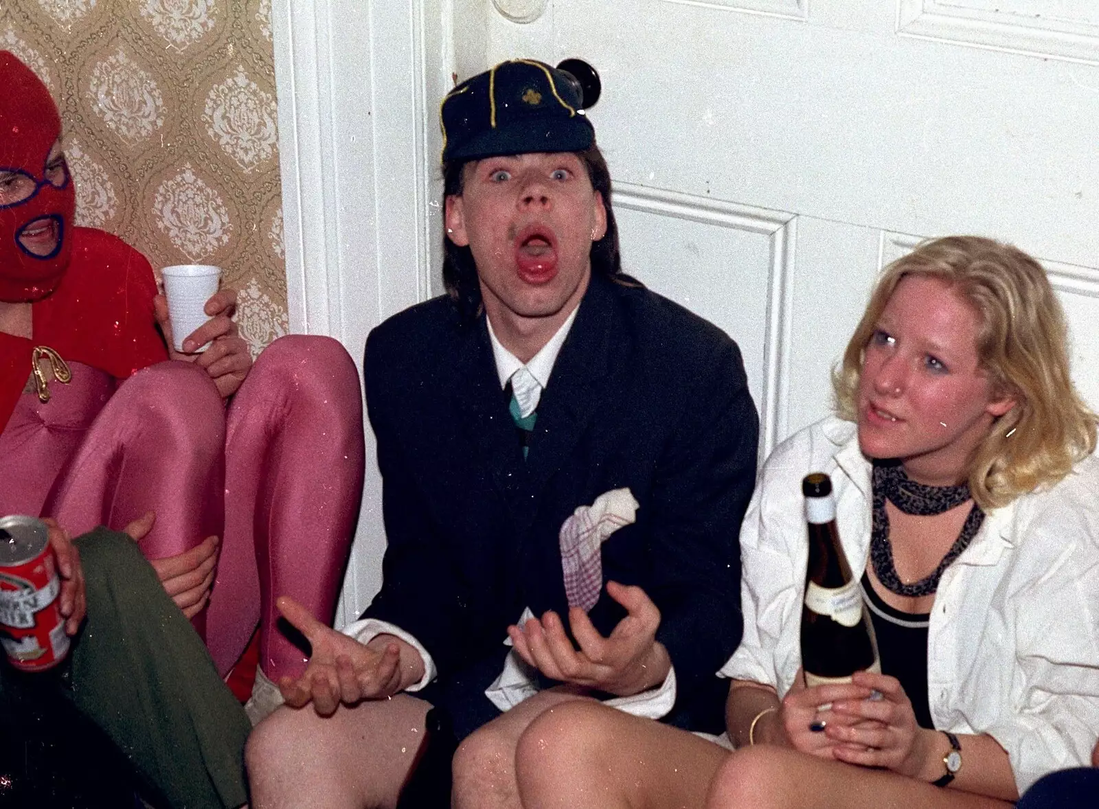 Mexican wrestler, schoolboy and bottle of Leibfraumilch, from Uni: Simon Read's Party, North Road East, Plymouth - 10th March 1987