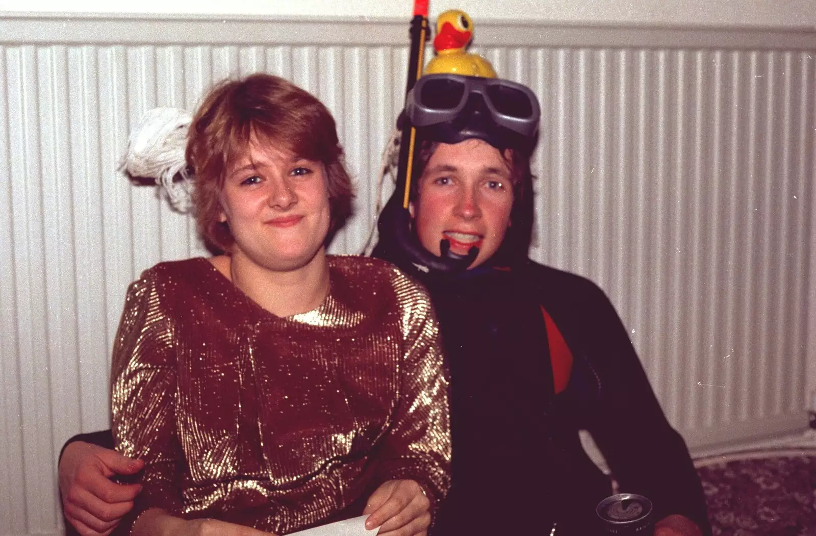 Sam Kennedy's girlfriend, and a scuba diver with duck, from Uni: Simon Read's Party, North Road East, Plymouth - 10th March 1987