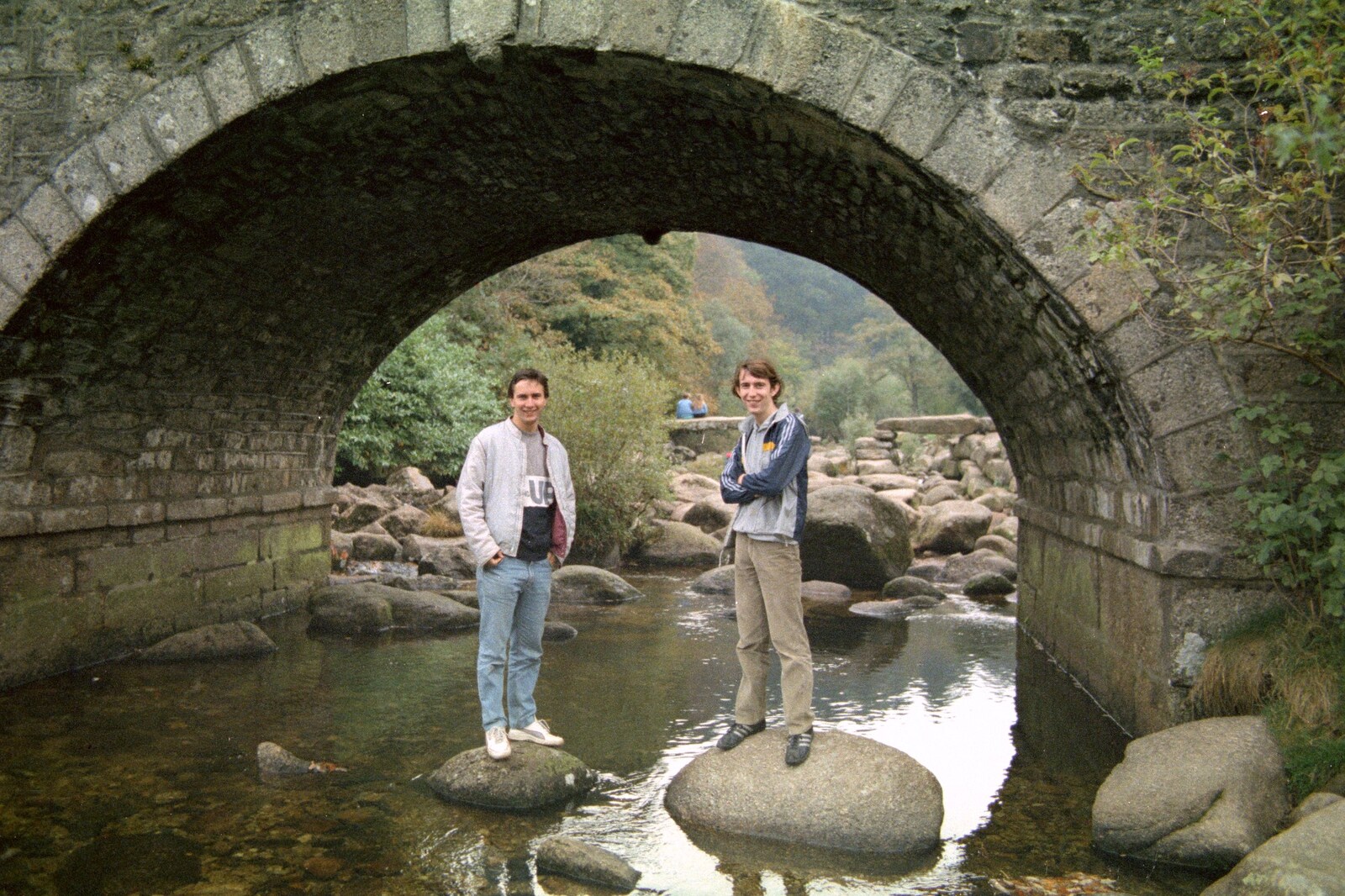 Riki and Dave under the bridge at Badger's Holt from A Trip to Trotsky's Mount, Dartmoor, Devon - 20th March 1987