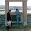 Riki peers over the wall at the Mayflower Steps, Uni: Scenes from the PPSU Bar, Plymouth, Devon - 2nd April 1987