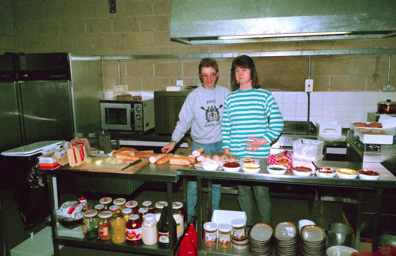 Loads of condiment jars in the burger kitchen, from Uni: Scenes from the PPSU Bar, Plymouth, Devon - 2nd April 1987