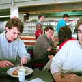 Dave tries to eat his lunch in the GTB canteen, Uni: Scenes from the PPSU Bar, Plymouth, Devon - 2nd April 1987