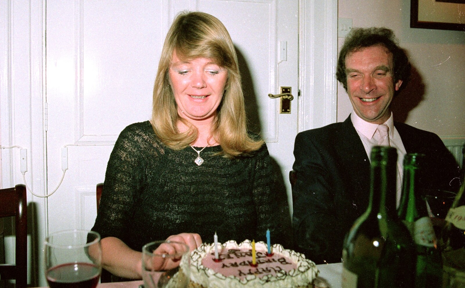 Mother considers her birthday cake from Mother's 40th, Burton, Christchurch, Dorset - 18th April 1987