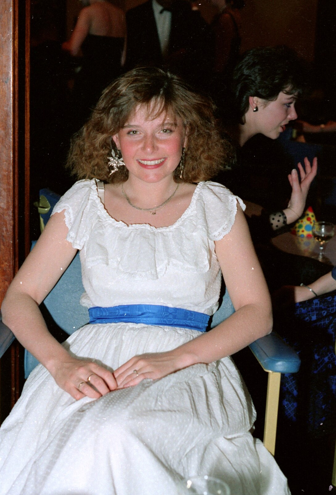 A girl in a white dress from Uni: PPSU May Ball, The Guildhall, Plymouth - 4th May 1987