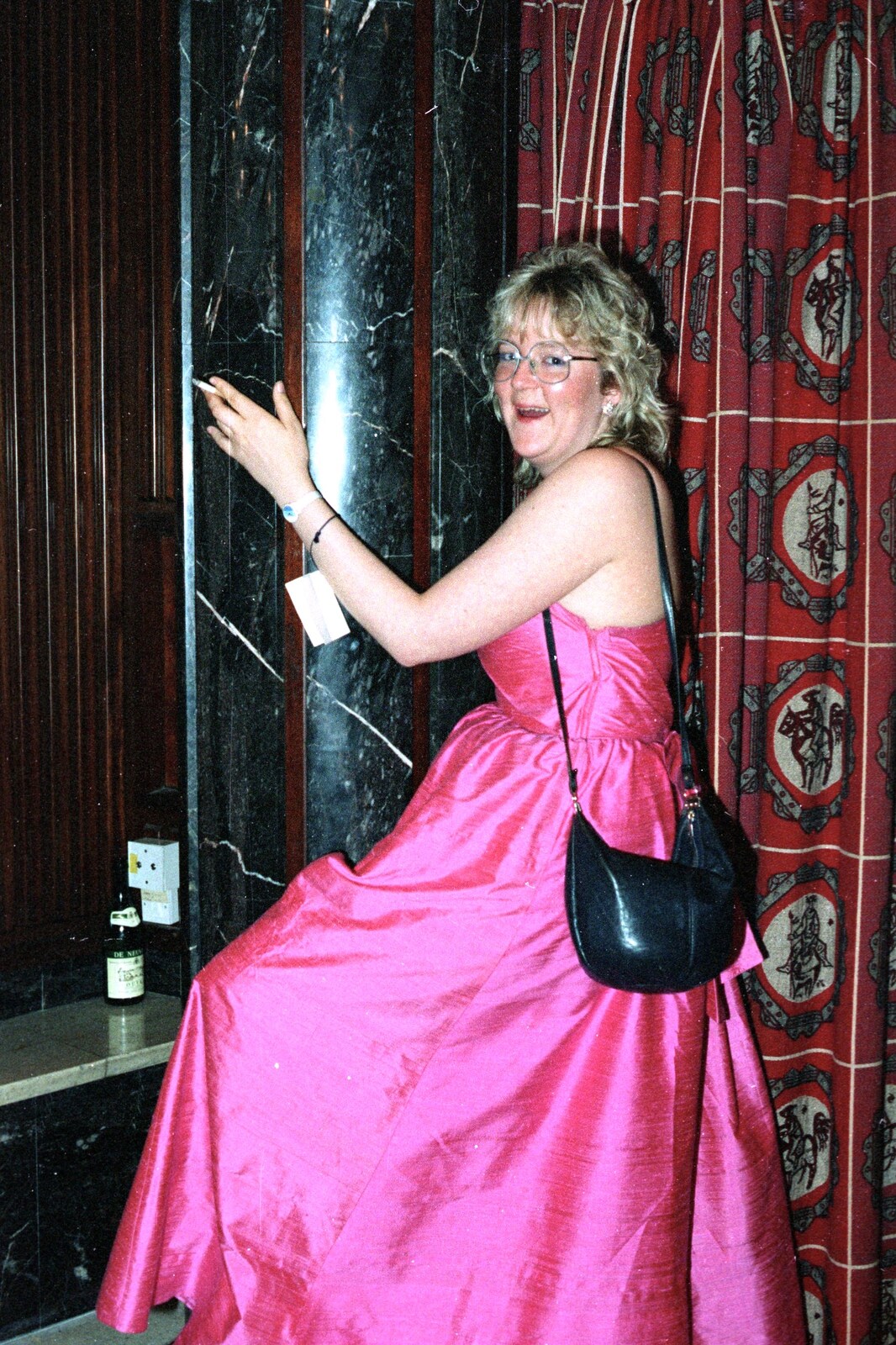 A girl with a ciggie and a marble column from Uni: PPSU May Ball, The Guildhall, Plymouth - 4th May 1987