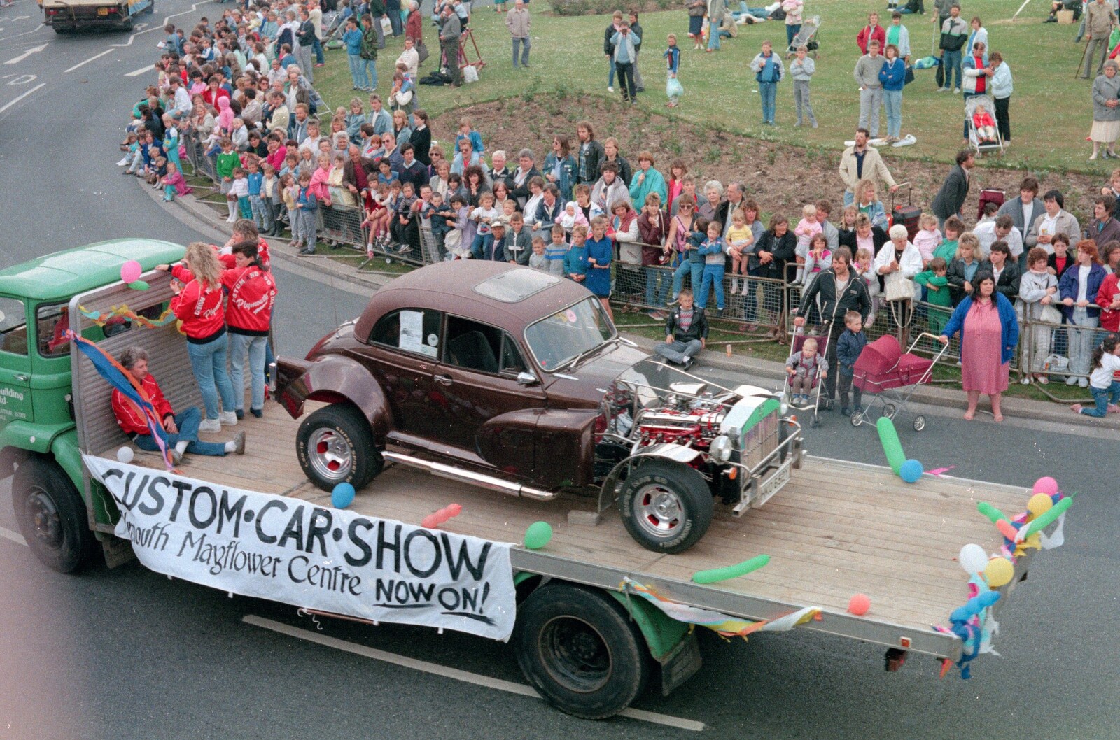 There's a custom hot-rod on a trailer from Chantal and Andy's Wedding, and the Lord Mayor's Parade, Plymouth - 20th May 1987