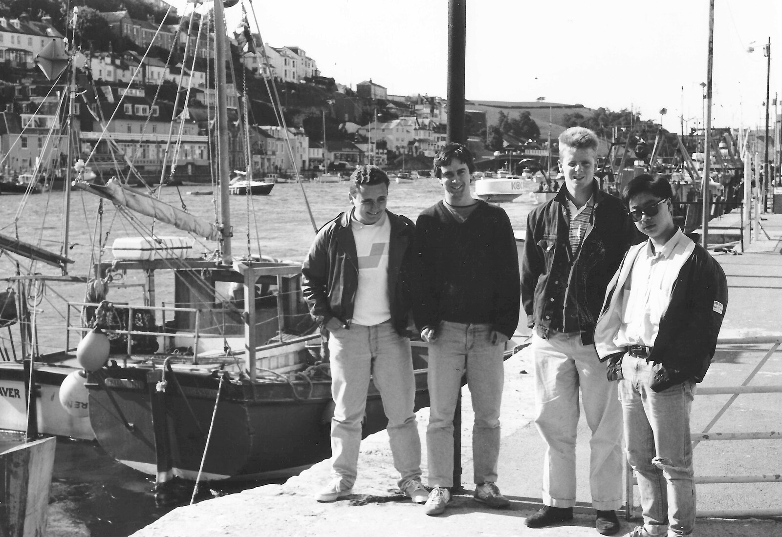 Andy, Riki and Feature's mates in Polperro from Uni: The Last Day of Term, Plymouth Polytechnic, Devon - 2nd June 1987