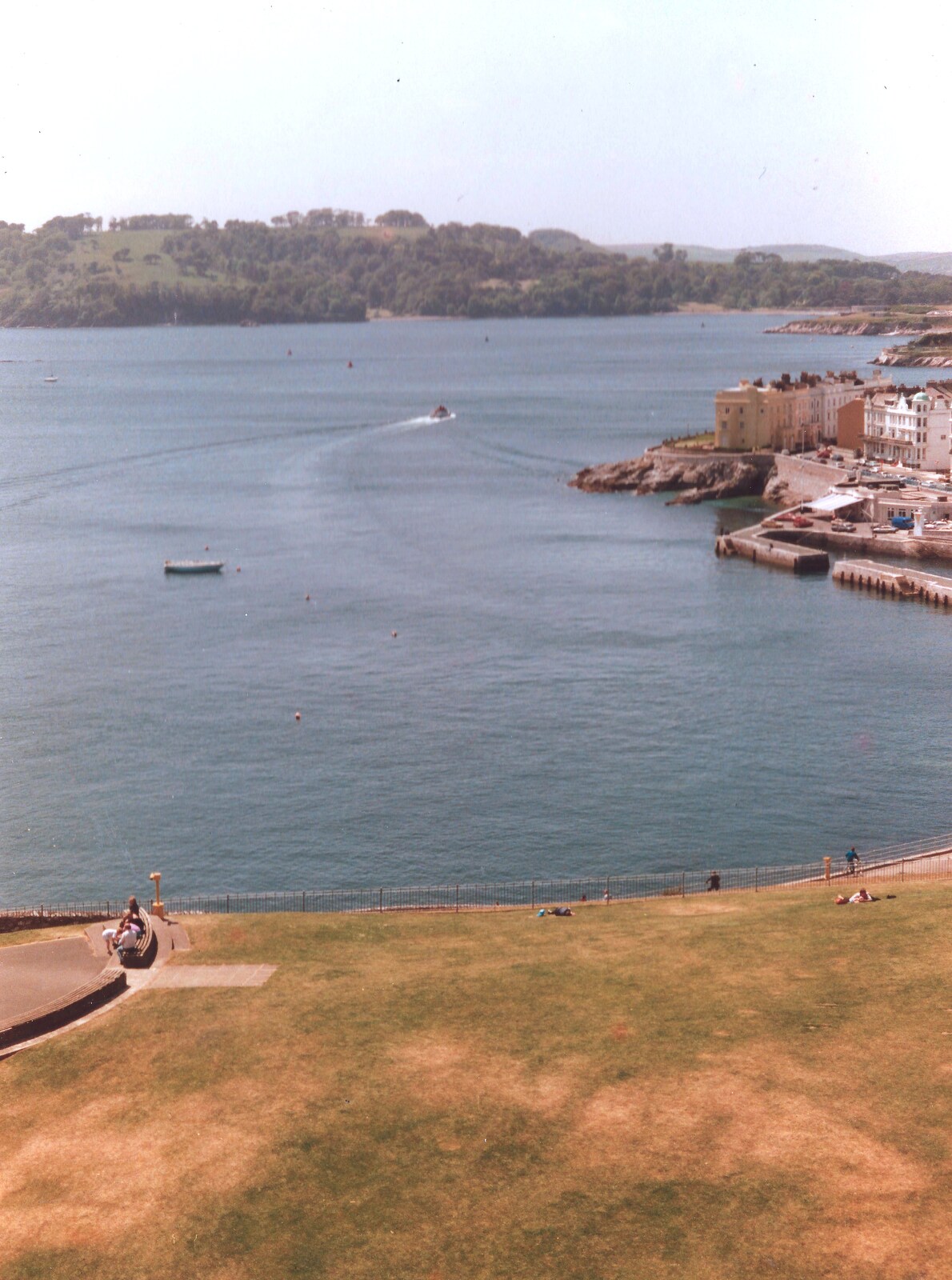 Parched grass on the Hoe and West Hoe from Aerial Scenes of Plymouth, Devon - 28th June 1987