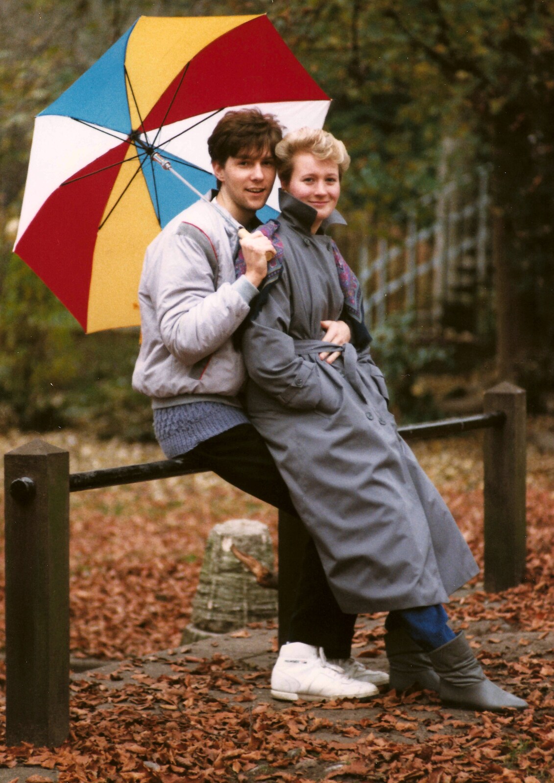 Sean, Maria and an umbrella from Sean Visits and a Trip to Costessey, Norwich, Norfolk - 14th October 1987