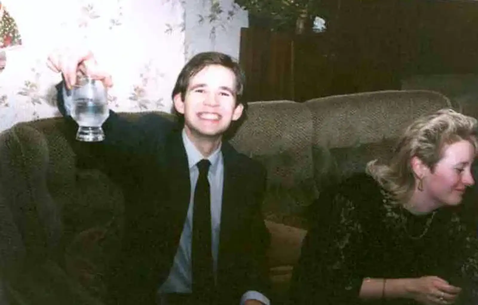 Phil holds the glass he pinched, from Hamish's 21st and Christmas, New Milton and Bransgore - 25th December 1987