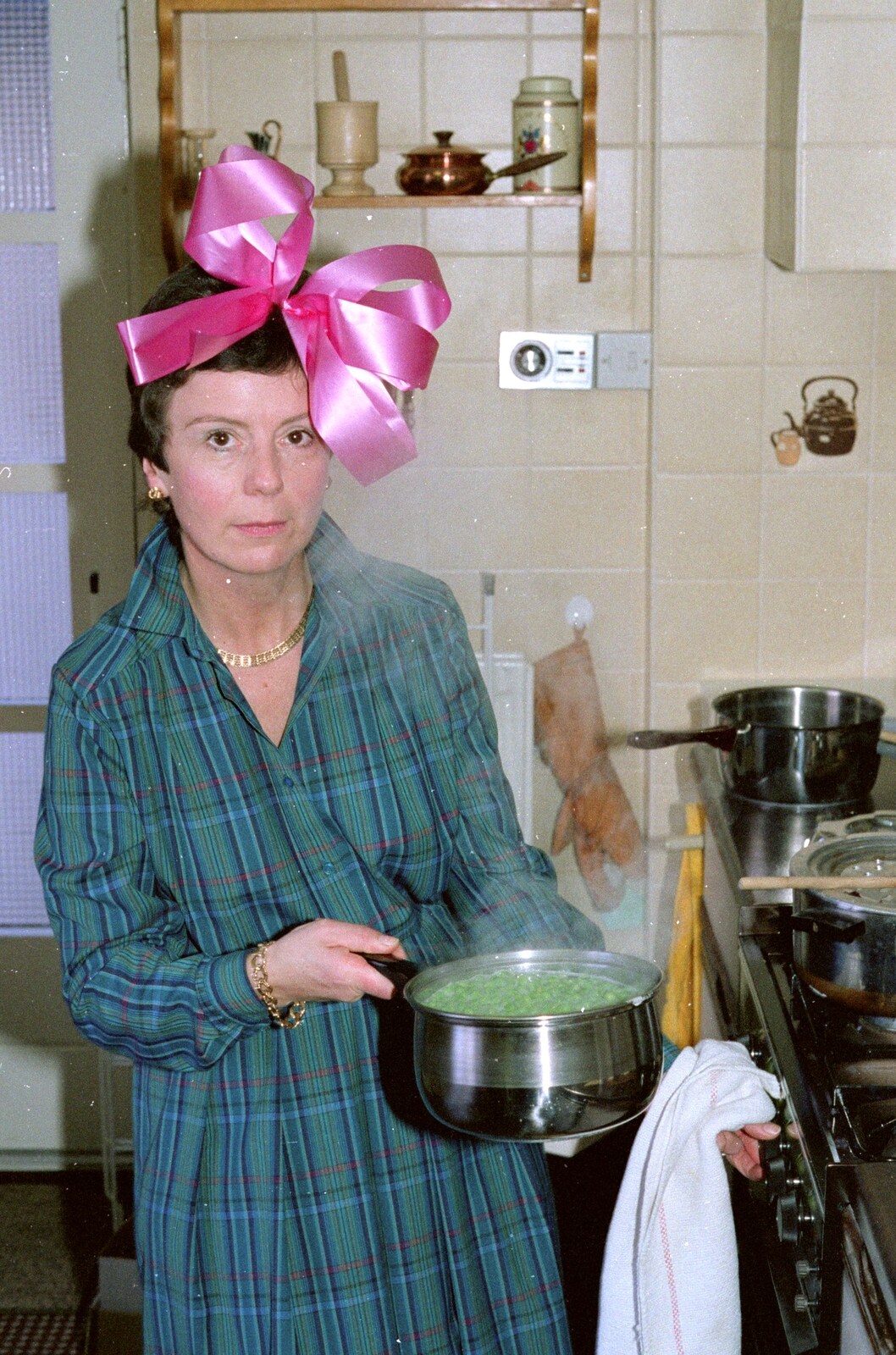 Judith with a pan of peas from Hamish's 21st and Christmas, New Milton and Bransgore - 25th December 1987