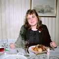 Sis and a pile of food, Hamish's 21st and Christmas, New Milton and Bransgore - 25th December 1987