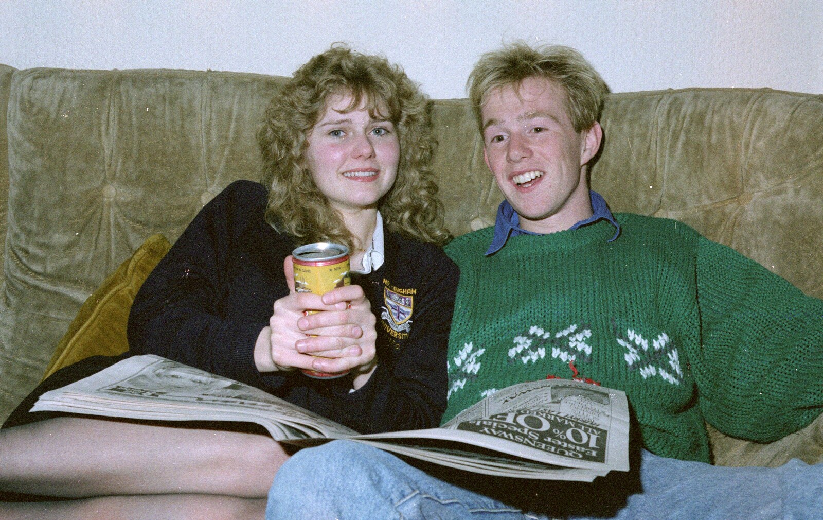 Emma and Martin read the paper from Soman-Wherry Footie Action, Norfolk - 25th February 1988