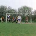 Kevin Molloy defends the Soman's goal, Soman-Wherry Footie Action, Norfolk - 25th February 1988