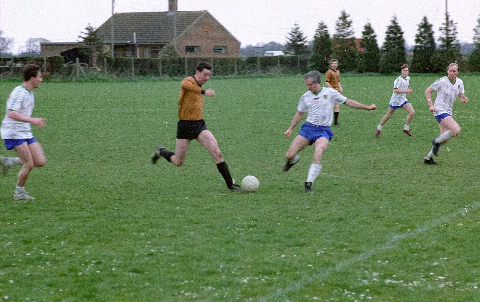 'Wideboy' Molloy's on the ball, from Soman-Wherry Footie Action, Norfolk - 25th February 1988