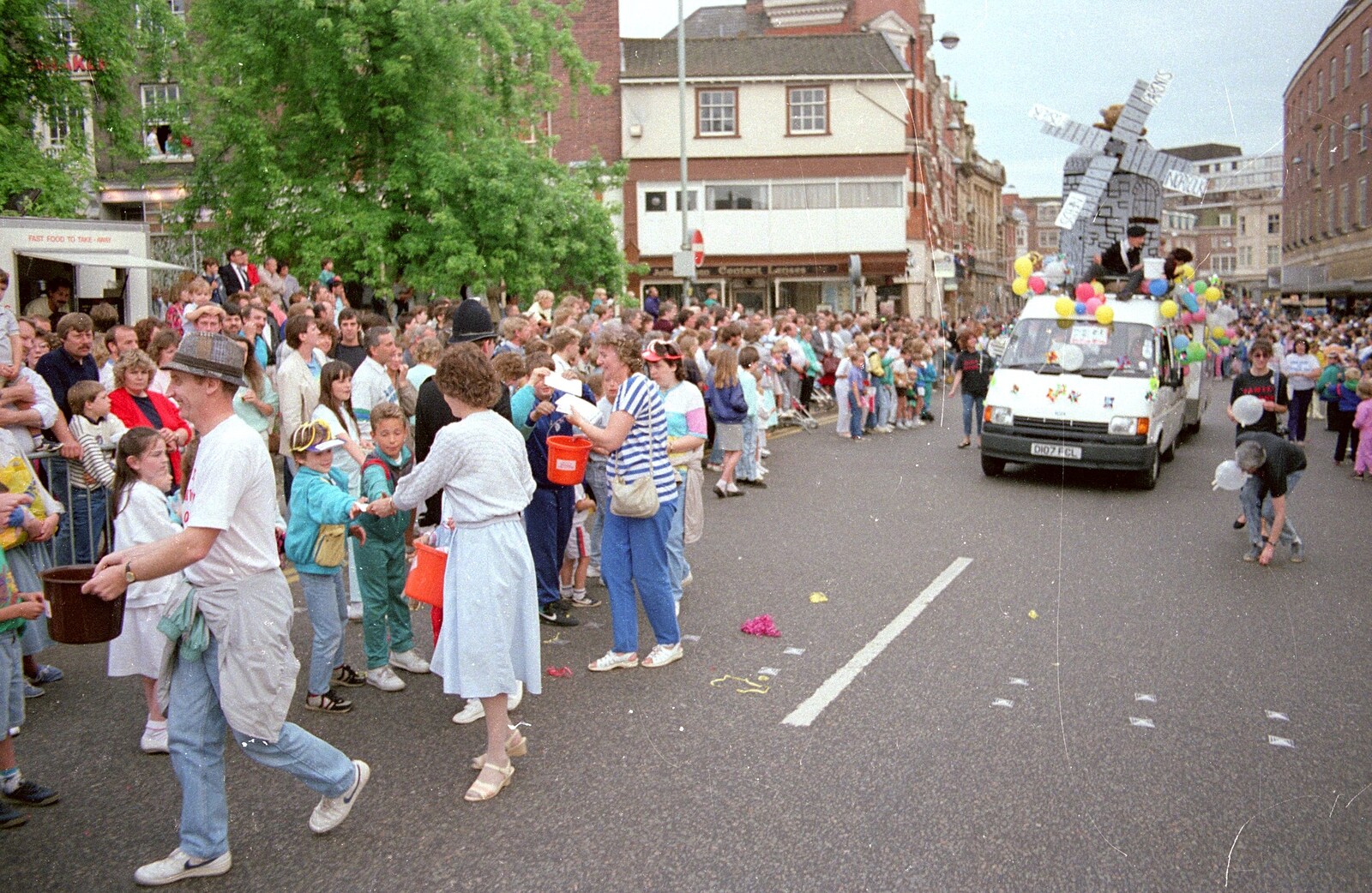 The windmill heads further up St. Stephen's from Soman-Wherry and the Lord Mayor's Parade, Norwich - 3rd May 1988