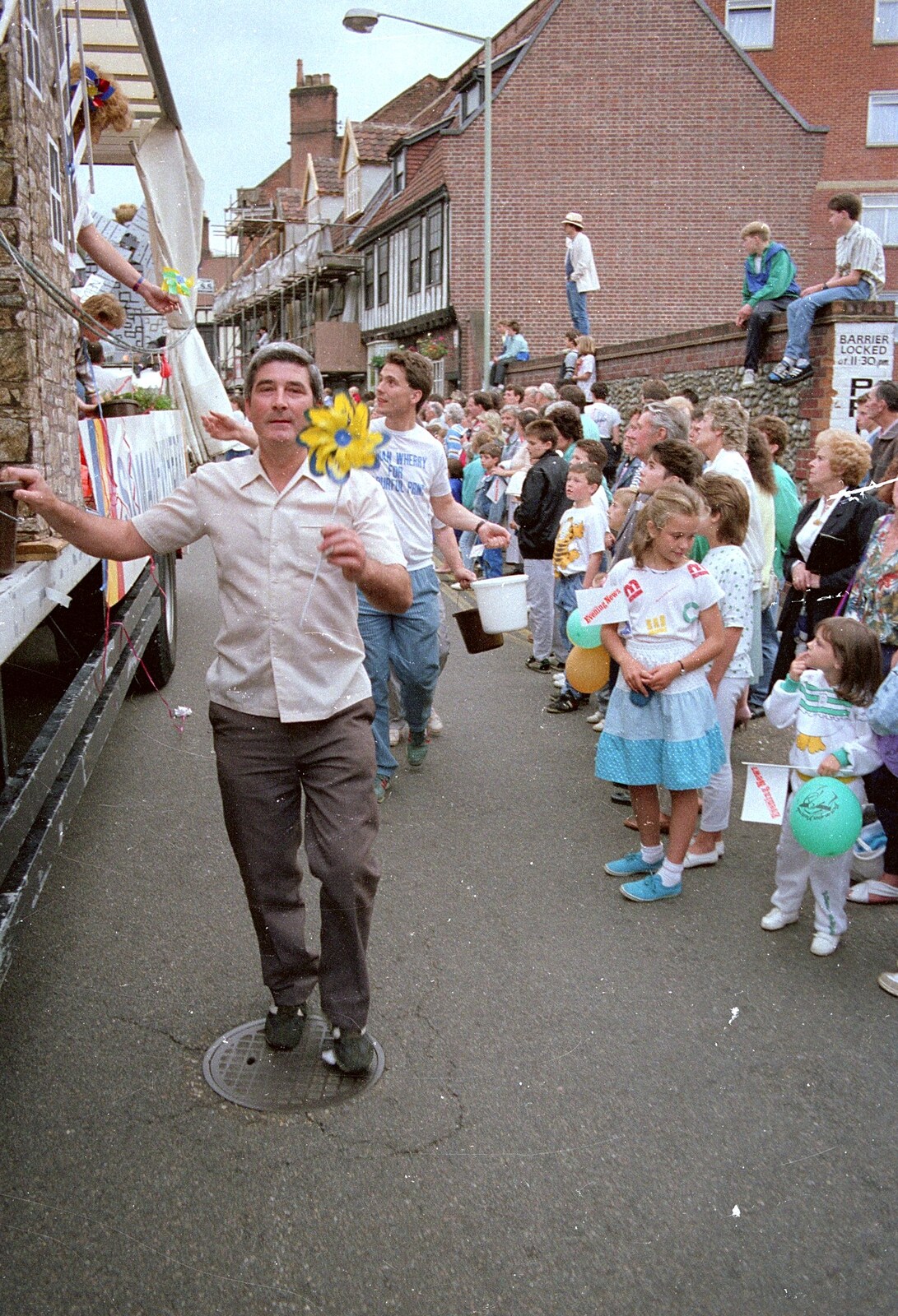 Waving a flower around on Palace Street from Soman-Wherry and the Lord Mayor's Parade, Norwich - 3rd May 1988