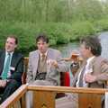 Chris Playford (right) has a slurp, A Soman-Wherry Press Boat Trip, Horning, The Broads, Norfolk - 8th May 1988